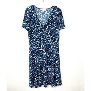 Lark & Ro Short Sleeve Fit & Flare Midi Dress Size 10 Blue Green Floral